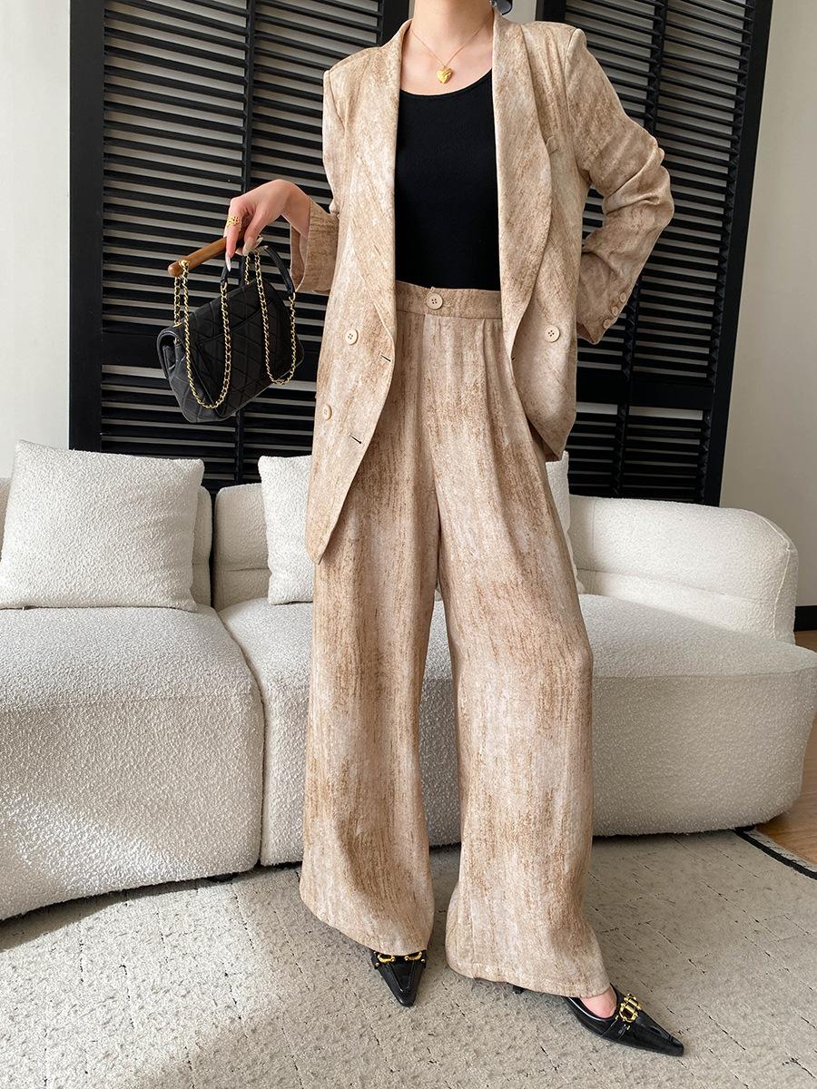 

Sijan Early Spring New Arrivals Linen Blend High Intelligence Old Money Drip Suit Jacket Wide Leg Pants Set Sn S темные хаки