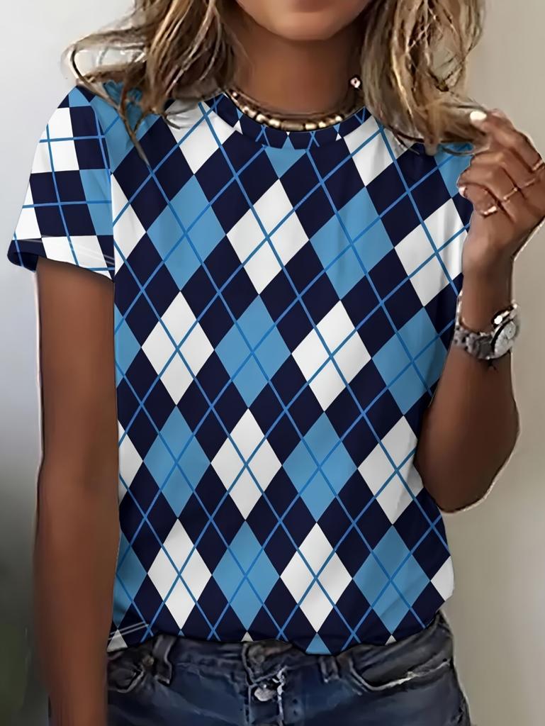 New Fashion Women's Geometric Pattern T-Shirts 3D Print Round Neck Short Sleeve Tops Casual Streetwear Y2k Tees Women Clothing