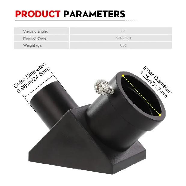 Datyson 0.965" To 1.25" 90° Diagonal Adapter Telescope Accessory for Stargazing