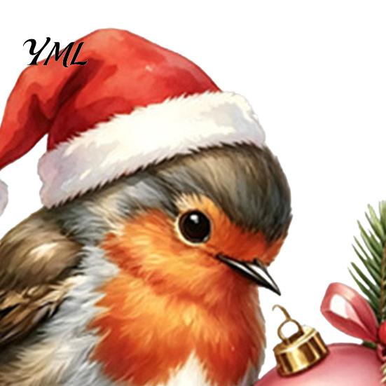 Cute Bird Holiday Patterns Christmas Window Cling, Static Sticker with Santa Hat And Bauble, Decals Waterproof UV-Resistant Glass Decal for