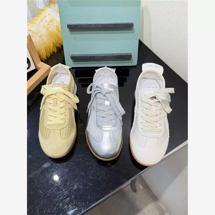 Leather Casual Sports Flat Bottom Running Thick Baseplate Shoes Summer Thin Single Net Soft Sole Mesh Forrest Gump Training Shoes Women