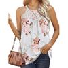 Summer Fashion Lace Sleeveless Blouse For Women Hollow Out Sexy Casual Loose Vest Shirt Halter Solid  Printing Top 25193