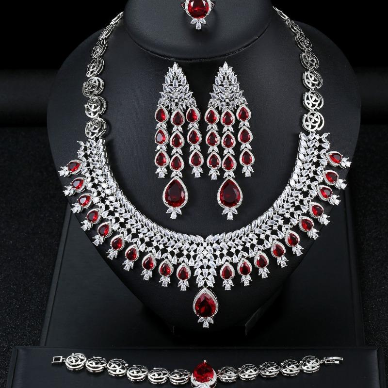 Bridal Zircon Necklace, Earrings, Bracelet, Ring Set, Exaggerated Luxury Four-piece Wedding Dress Accessories
