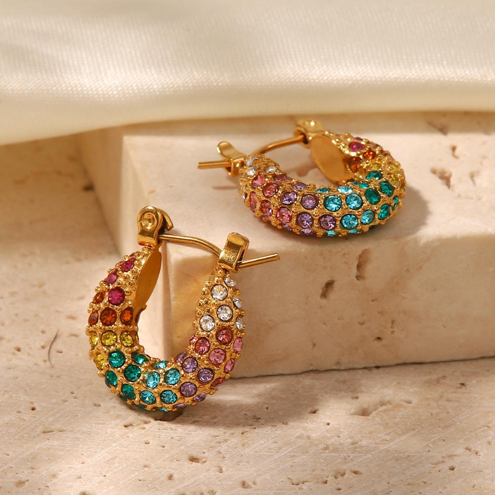 

18K Gold-Plated Multi-Color Diamond Fashion Earrings