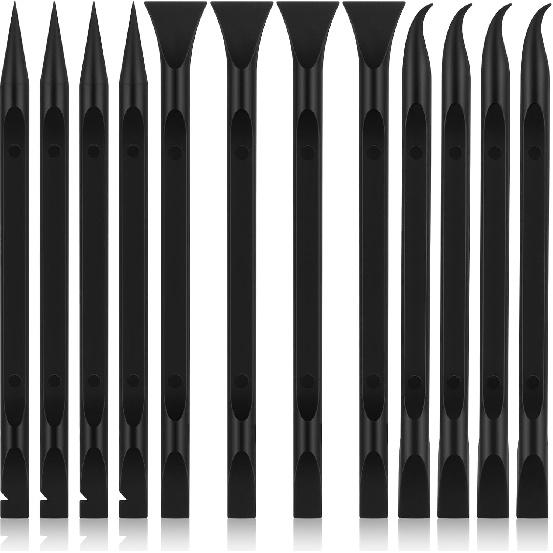 12 PCS Carbon Fiber Plastic Scrapers Tool, Non-Scratch Scraper Tool for Tight Spaces, Multi-Purpose Label Scraper Pen-Shaped, for Car Cleaning