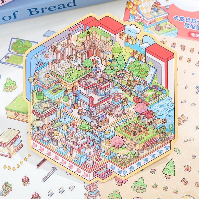 3sheets/bag Cute Cartoon 3D Landscape Stickers For Scrap Books Hand Account Art Handbooks Phone Cases Plans Notebook Decoration