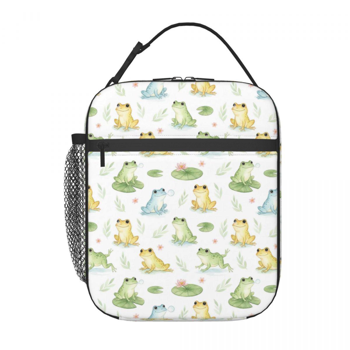 

Cute Frog On Lotus Leaves Insulated Lunch Bag for Women Office Cooler Thermal Food Box Tote Leakproof Lunch Boxes Container One Size