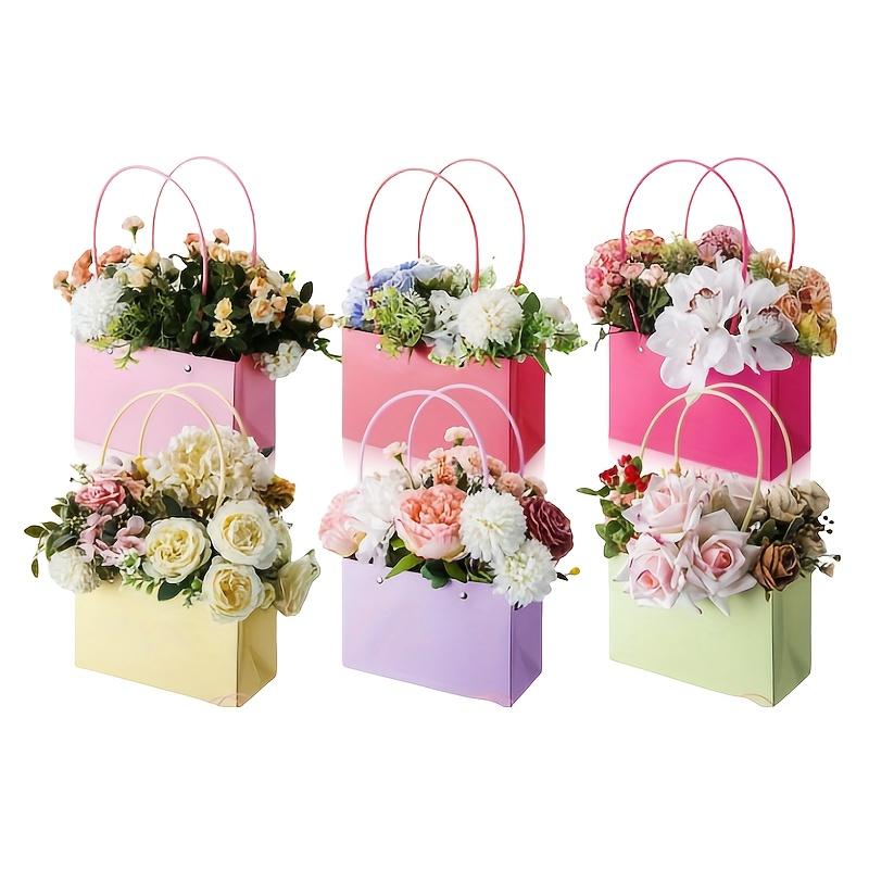 

Gift For Her/Him: 6Pcs Elegant Kraft Paper Gift Bags With Handles | Pink, Yellow, Purple, Green Floral Boxes - Suitable For Weddings, Birthdays, Gentle Colors