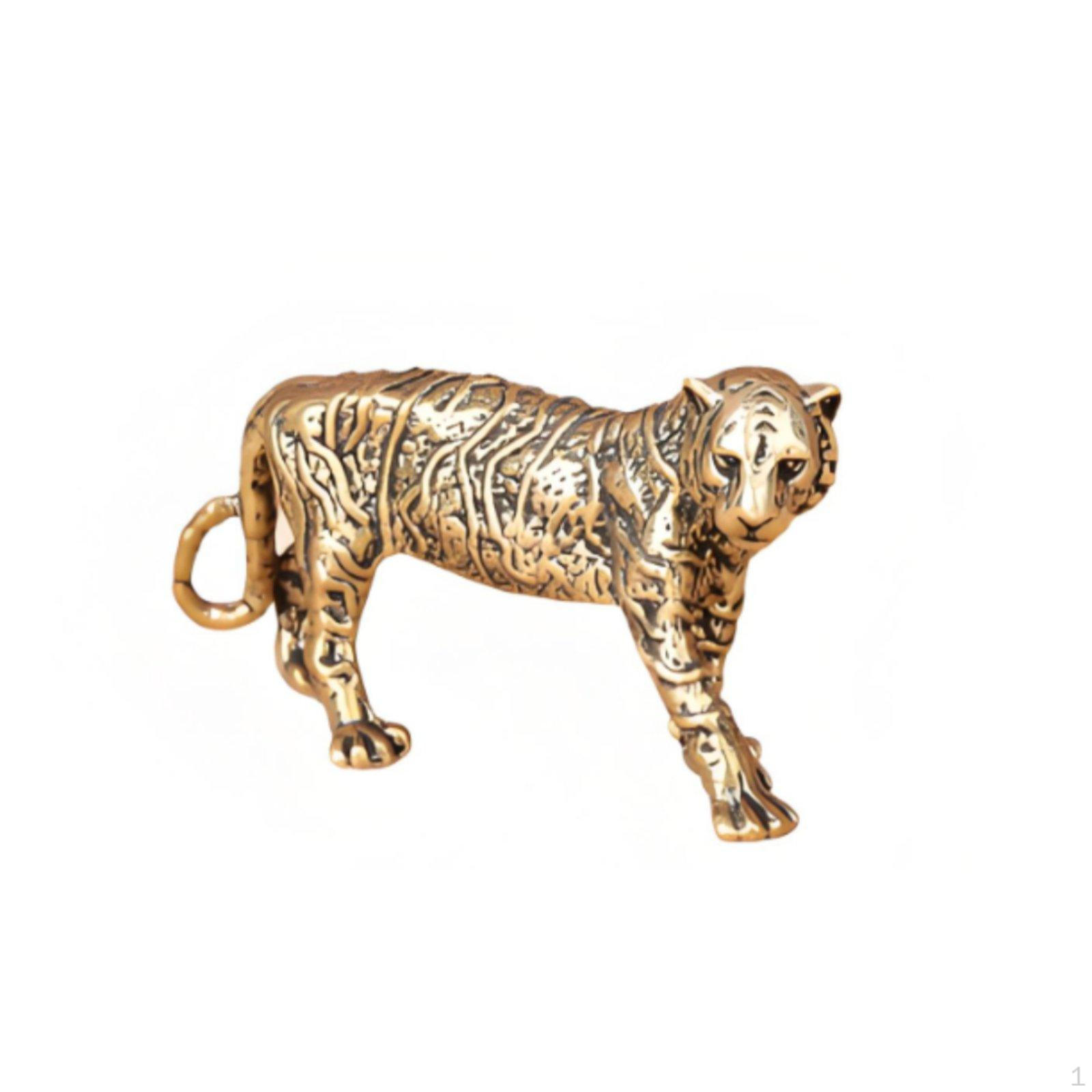 Vintage Brass Tiger Figurine Auspicious Charm Ornament Collectible Mini Animal Sculpture