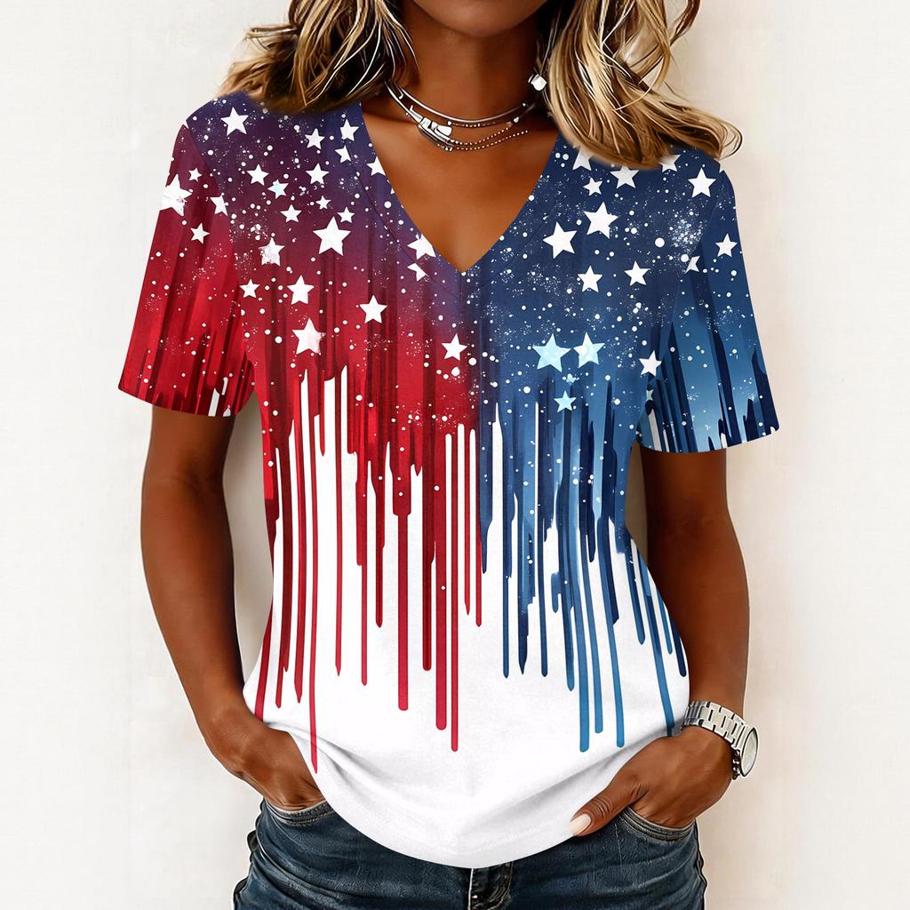 Shirts For Women Trendy V Neck T Shirts Casual Printed Blouse Tops For Women