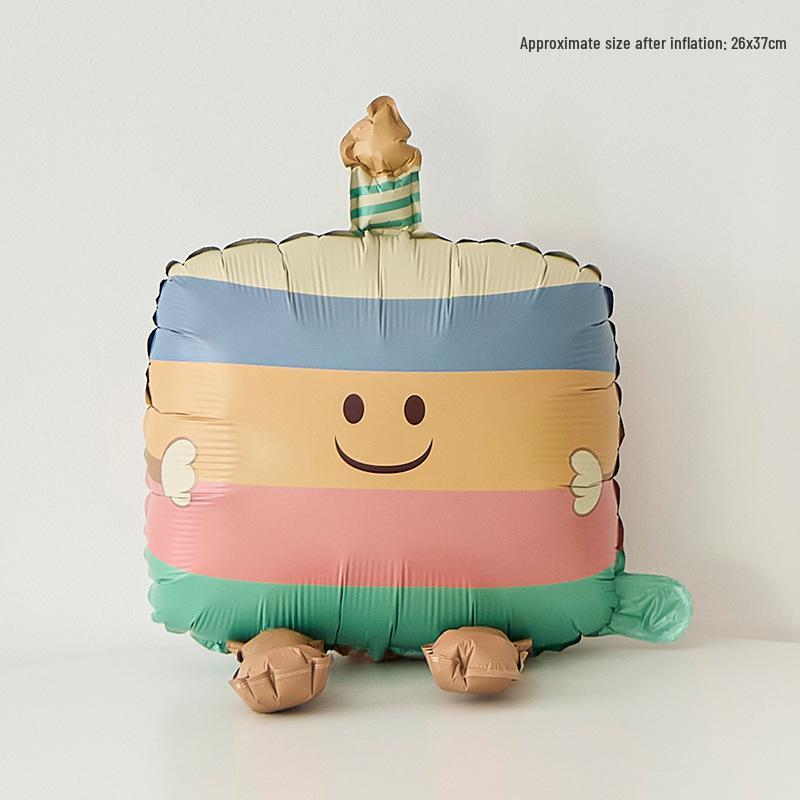 3D Cartoon Birthday Cake Balloon - Foil Decoration for Kids' Parties