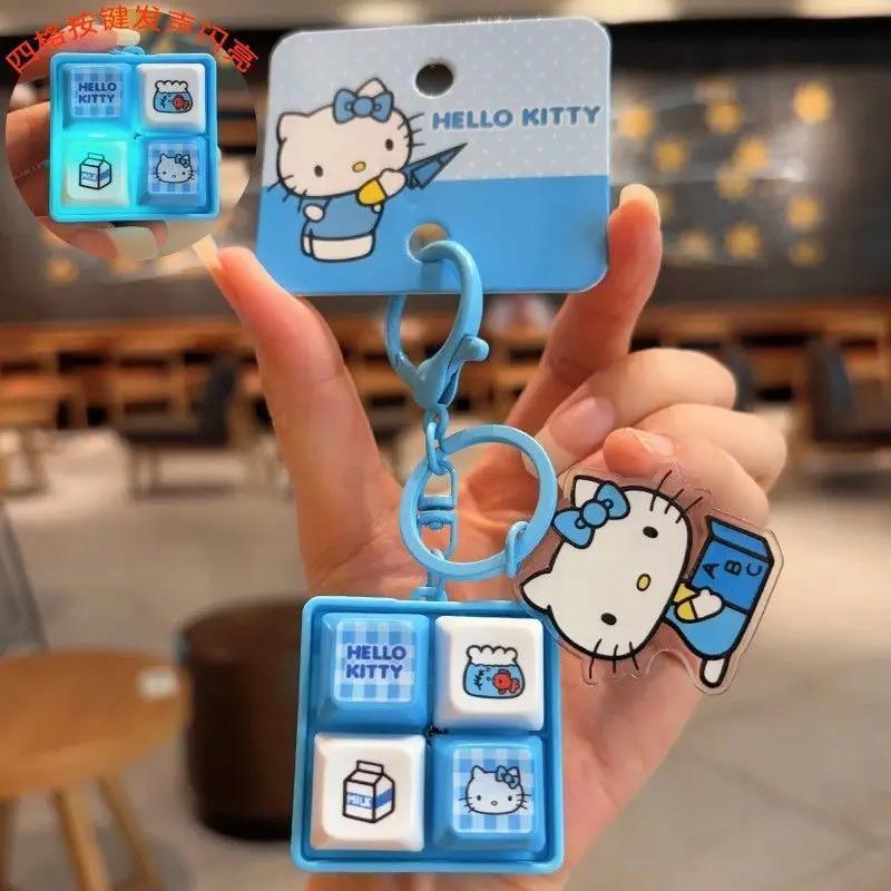 Hello Kitty Four Grid Button Musical Wooden Fish Keychain Fun Healing Stress Relief Portable Bag Hanging Ornament Delicate