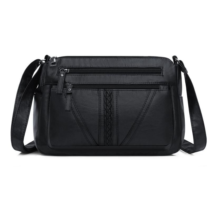 New Women's Shoulder Bag Water Washed Leather Soft Leather Crossbody Bag Vintage Fashion Simple Multi Layered Middle Aged Women's Mom Bag KTY