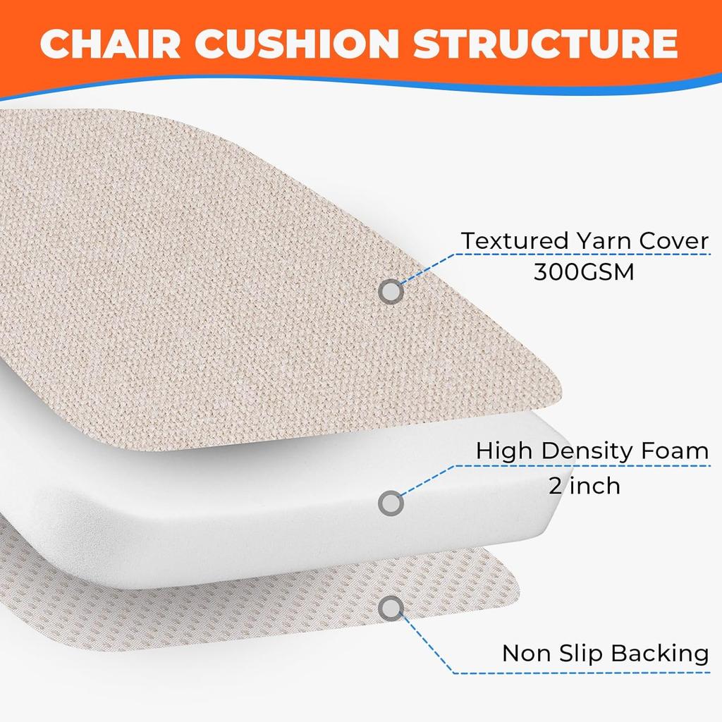 ComfortSeat D Shaped Dining Chair Pads with Washable Covers Non Slip Ties for Kitchen Chairs