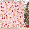 Pink Christmas Shower Curtain, Xmas Cartoon Cute Gingerbread Man House Snowflake Winter New Holiday Bathroom Curtain Waterproof