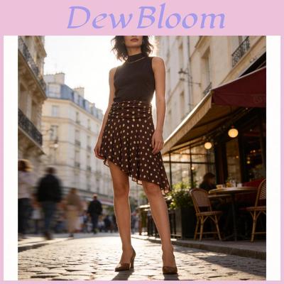 European Style Polka Dot Asymmetrical Mini Skirt With Wrinklefree Polyester For Casual Streetwear Women