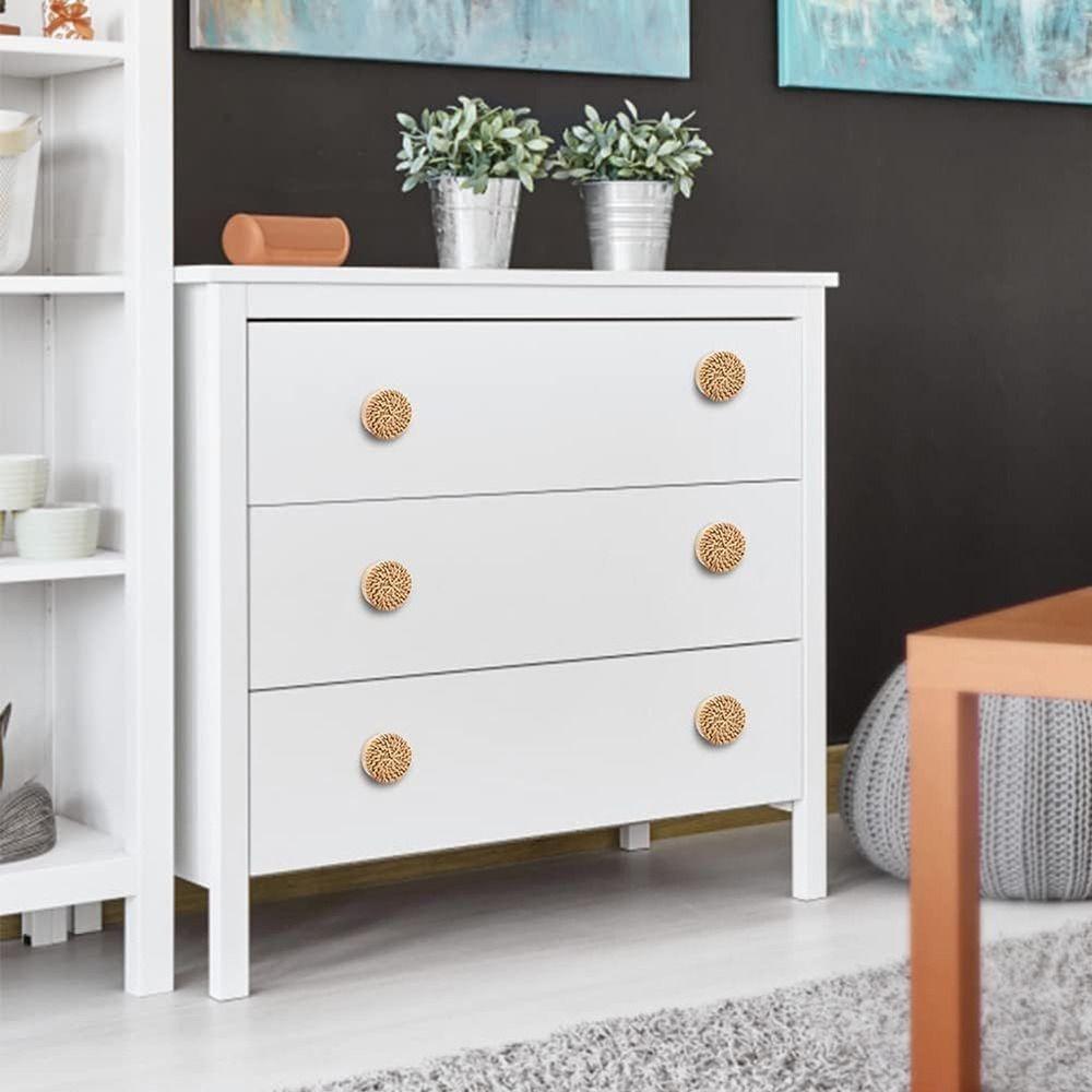 Furniture Hardware Wooden Handles Dresser Pulls Round Wardrobe Handle Rattan Drawer Knobs  Home