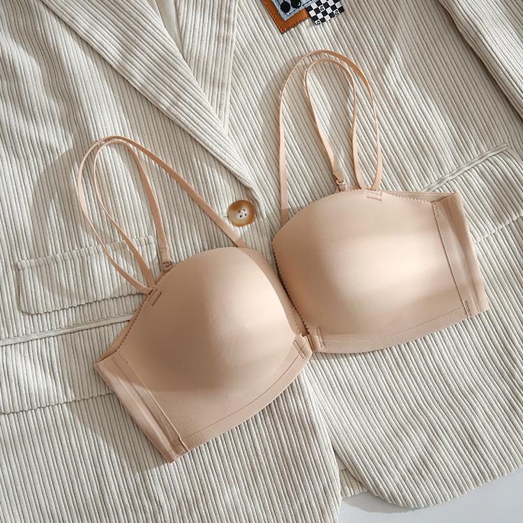 Light Kapok Small Breasts Gather Underwear Women's Flat Chest Not Empty Cup No Trace No Steel Ring Thin Front Buckle Beautiful Back Bra