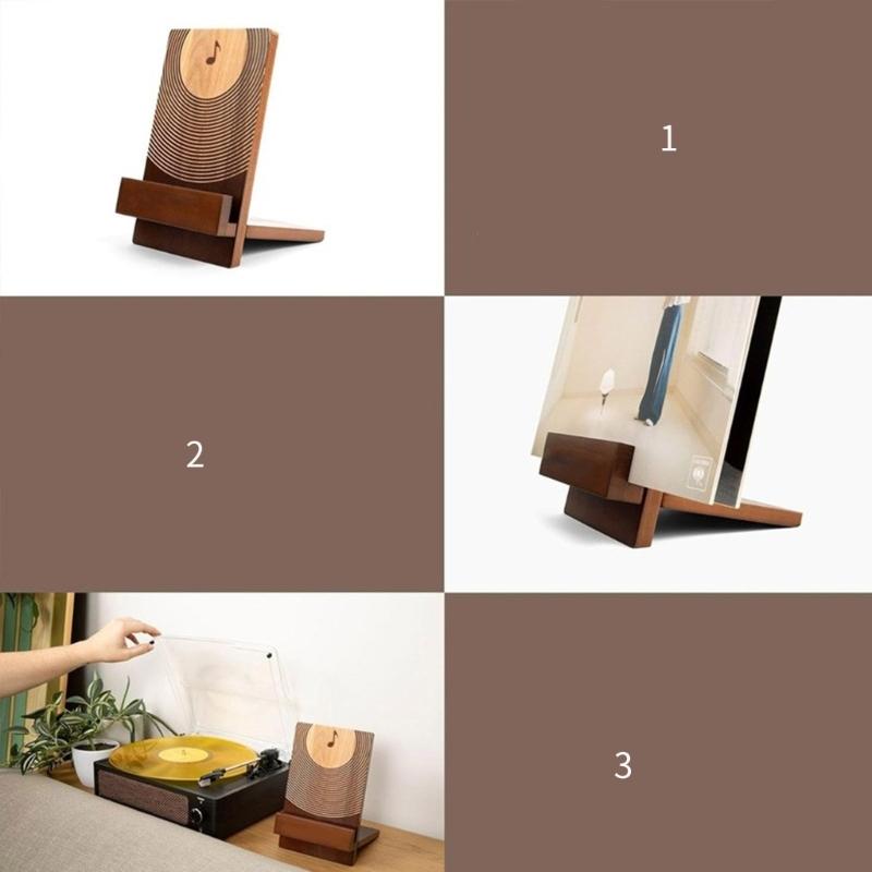 Elegant Album Display Shelf, Clear Acrylic Storage Stand Home Accessory with Solid Wood Base, Desktop Record Organizes