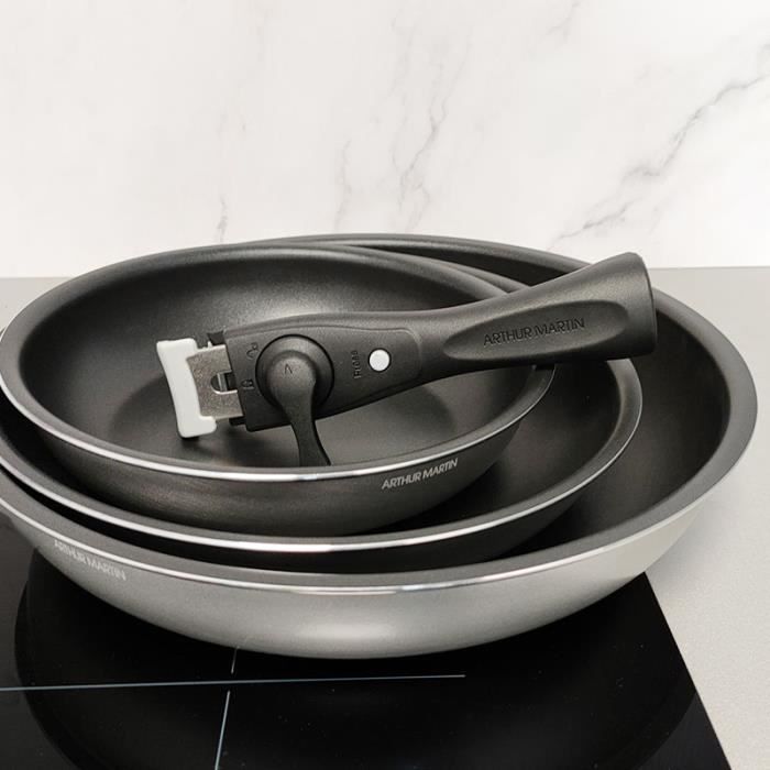 Set de poêles - SHOP-STORY - AM130 - 3 diamètres - Poignée amovible - Antiadhésif