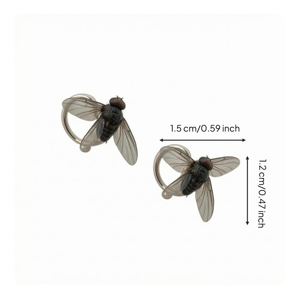 6xFly Stud Earrings Translucent FlyshapedShaped Detailed Ear Black