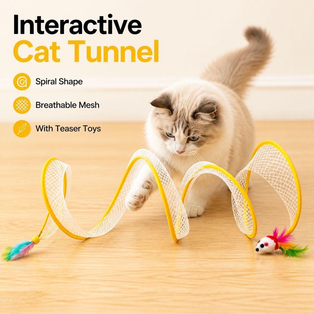 Flexible Spiral Structure Kitten Play Tunnel Interactive Cat Tunnel Kitten Exercise