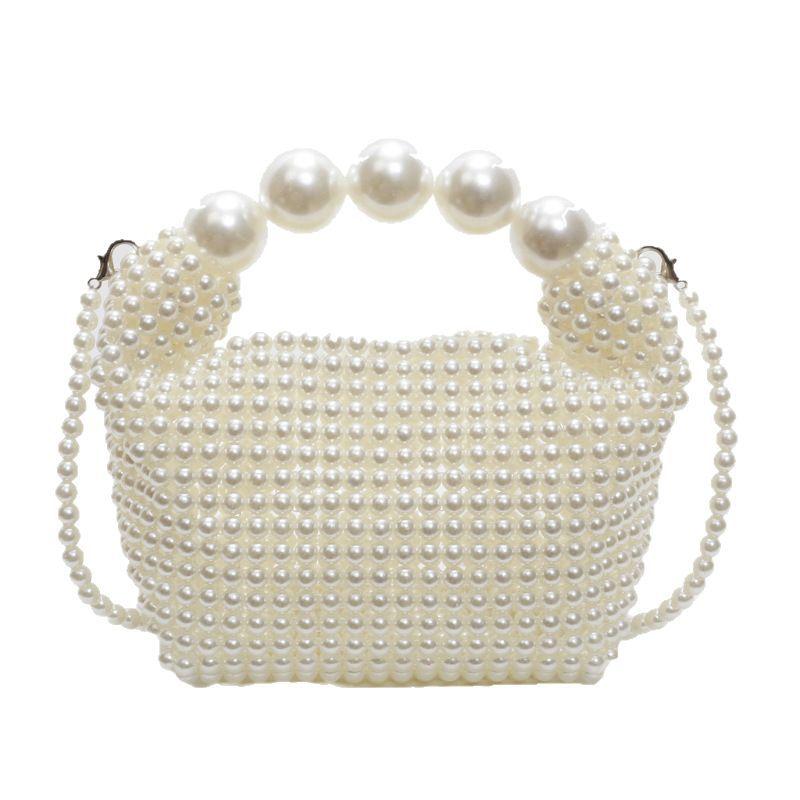 Pure hand-woven dinner bag female retro fairy pearl bag trendy large capacity portable shoulder bag