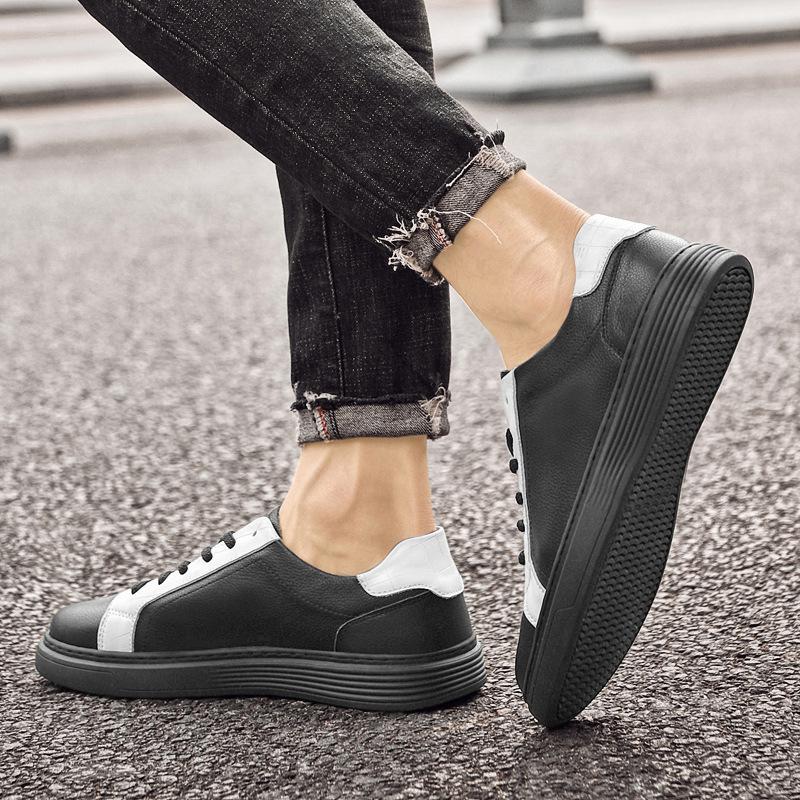8092 Men'S Shoes Board Shoes Little White Shoes Flat-Soled Leather First-Layer Cowhide Surface Color Matching Contrasting Color Shoes Casual Shoes
