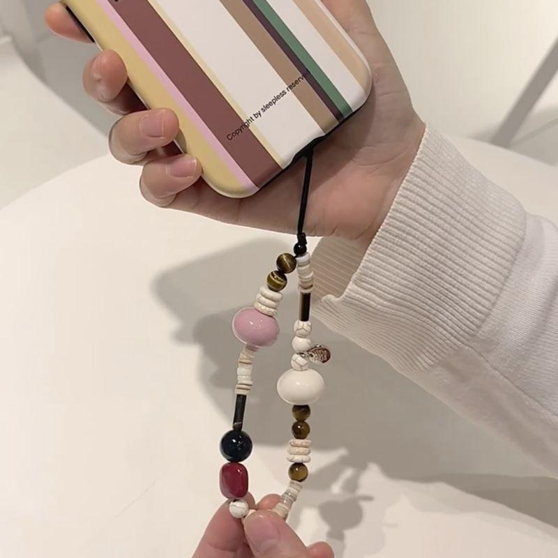 Women Girls Cellphone Pendant Mobilephone Hanging Cord Elegant Turquoise Beaded Telephone Strap Jewelry Fashion Accessory