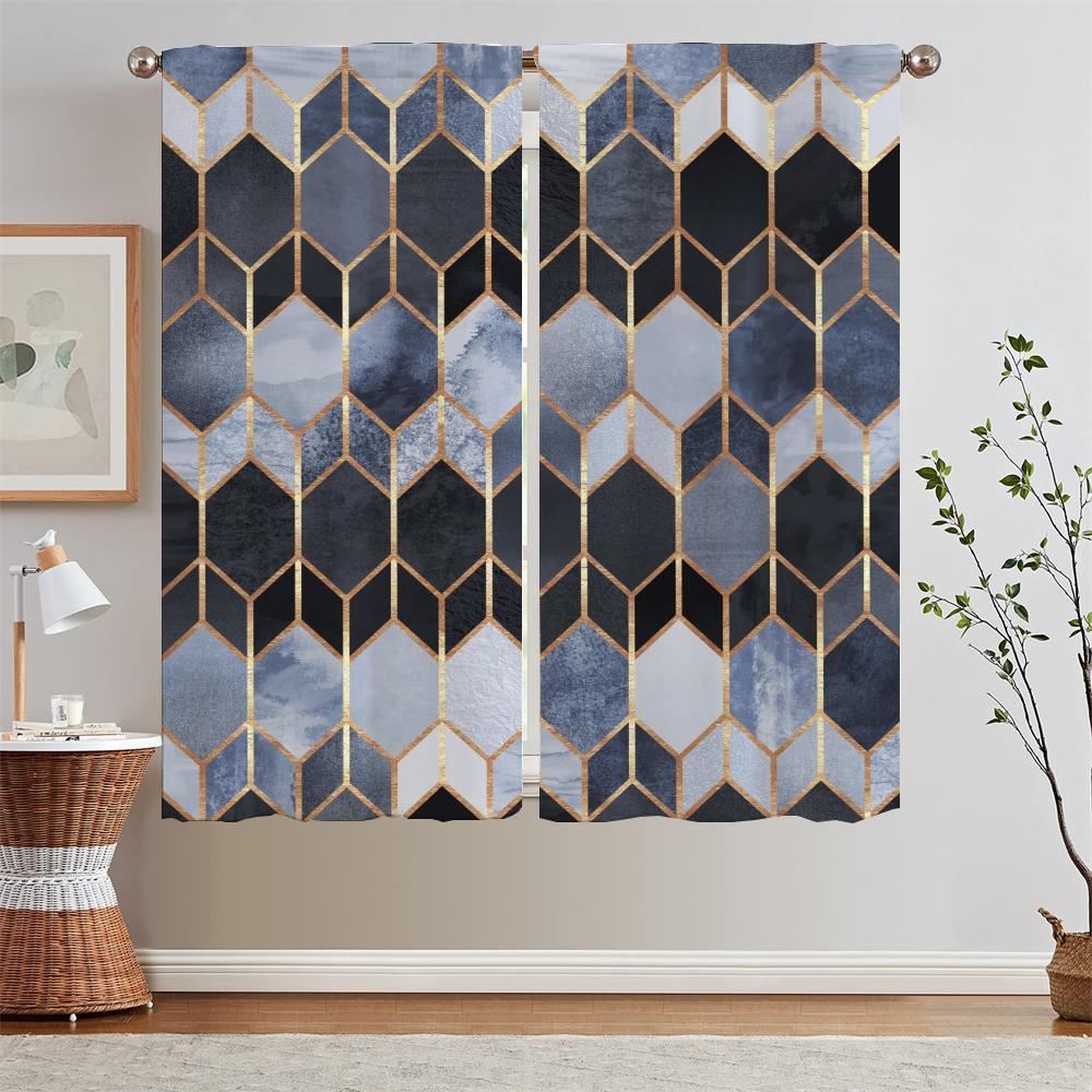 Geometric Prismatic Lattice Living Room Curtain Tiebacks Blackout Curtains for Camera Ready Curtains Cheap Bedroom Decoration