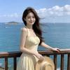 Summer New French Straps Gentle Dress Bow Holiday Temperament Sleeveless Waist Thin Long Dress Skirt