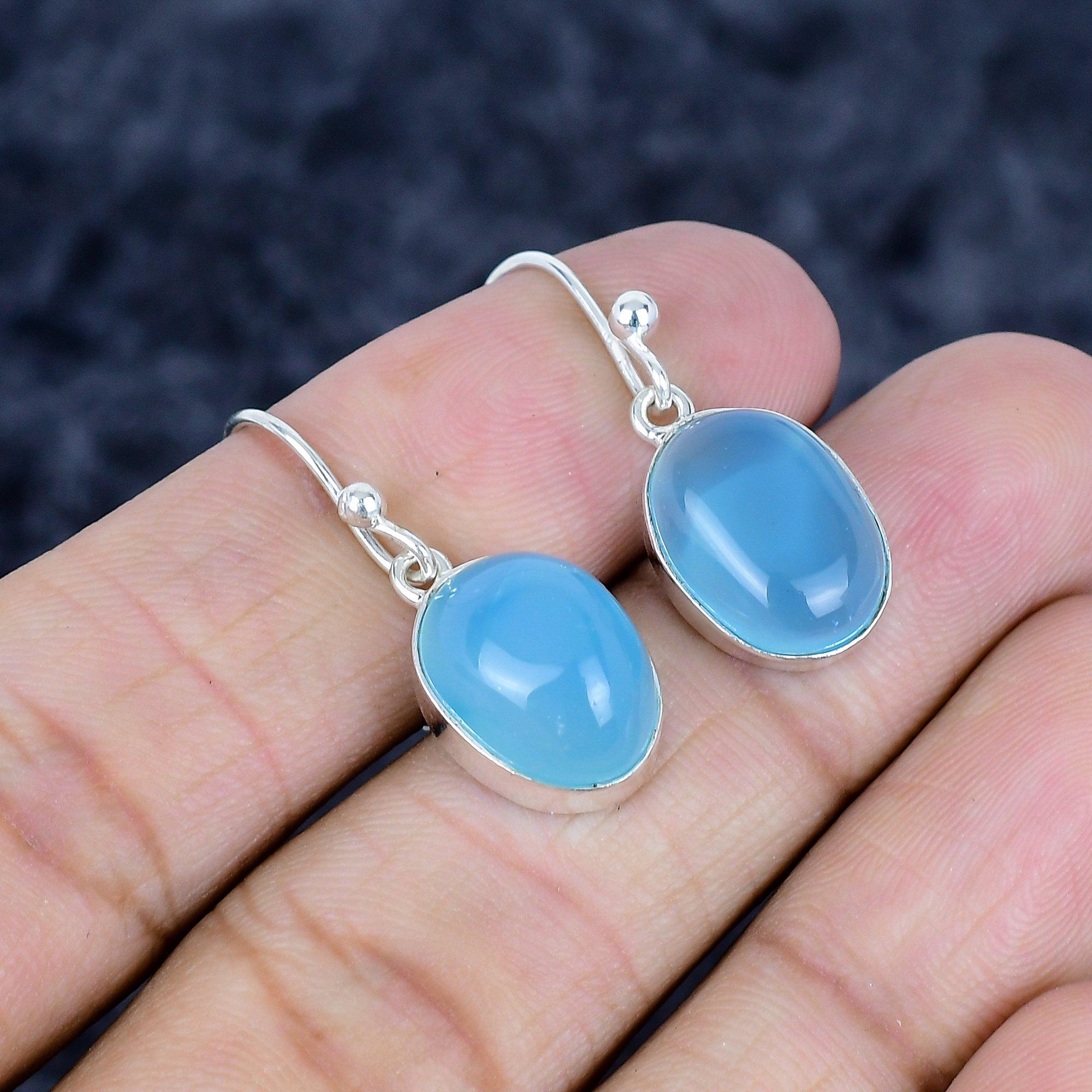 

Blue Chalcedony Gemstone Handmade 925 Sterling Silver Jewelry Earring 1.26 MM-3480
