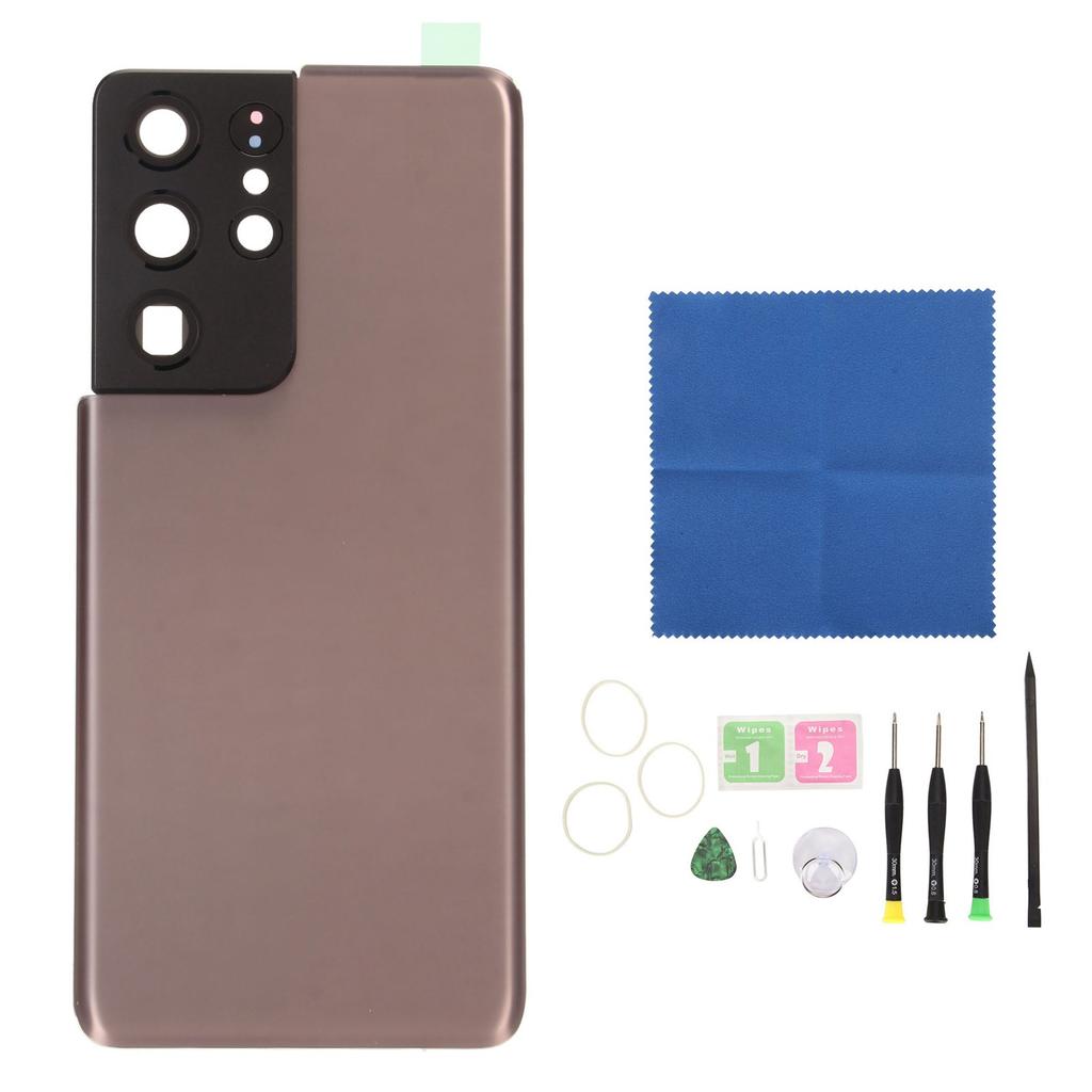 Back Glass Cover Replacement With Pre Installed Camera Lens and Tape Parts Replacement for Galaxy S21 Ultra Brown