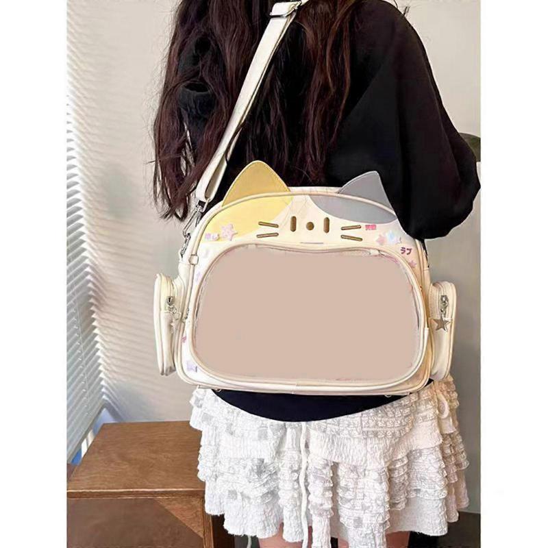 Cute Cat Crossbody Purse Unique Single Shoulder Bag Cartoon Backpack Travel Casual Daypacks for Fashion Enthusiasts Brown