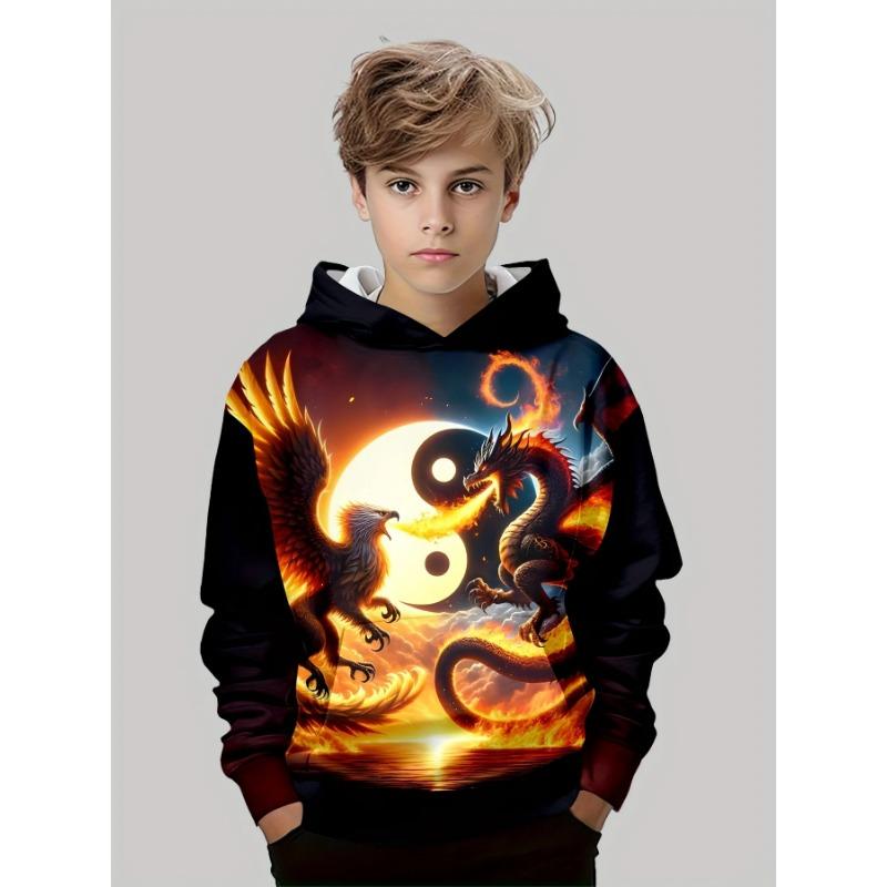 Autumn 3D Dragon Printed Hoodies Fashionable Casual Sports Long Sleeved Children's Boy Hooded Sweatshirts