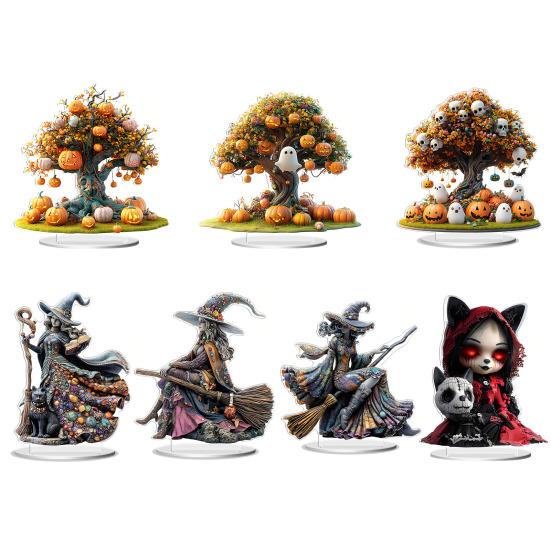Yousheng Halloween Acryl Tischschild 2D Acryl Geist Kürbis Baum Hexe Plakette für Zuhause Büro Schreibtisch Etagere Deko