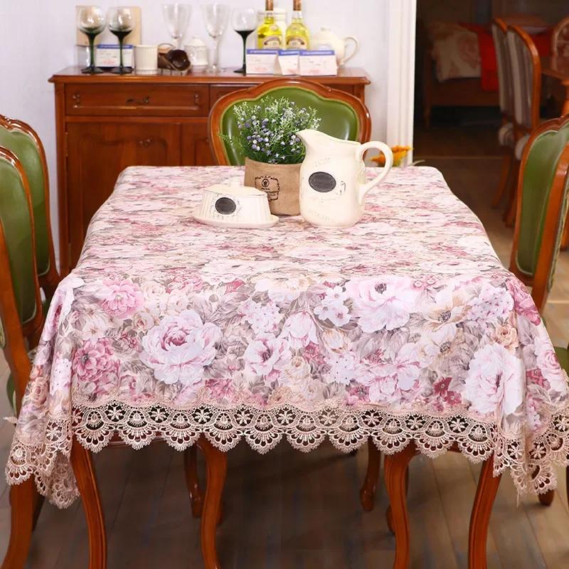 Proud Rose Lace Tablecloths Floral Printed Tablecloth Pastoral Rectangular Oil-proof Table Cover Cloth Wedding Decoration Towel