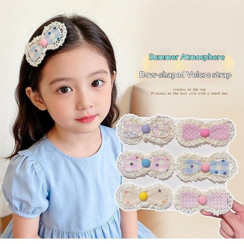 1Pcs Girls Lolita Floral Bow Baby Bangs Sticker Kid Hair Accessories Korean Lace Velcro Hair Clippings Sorting Broken Hair Clips