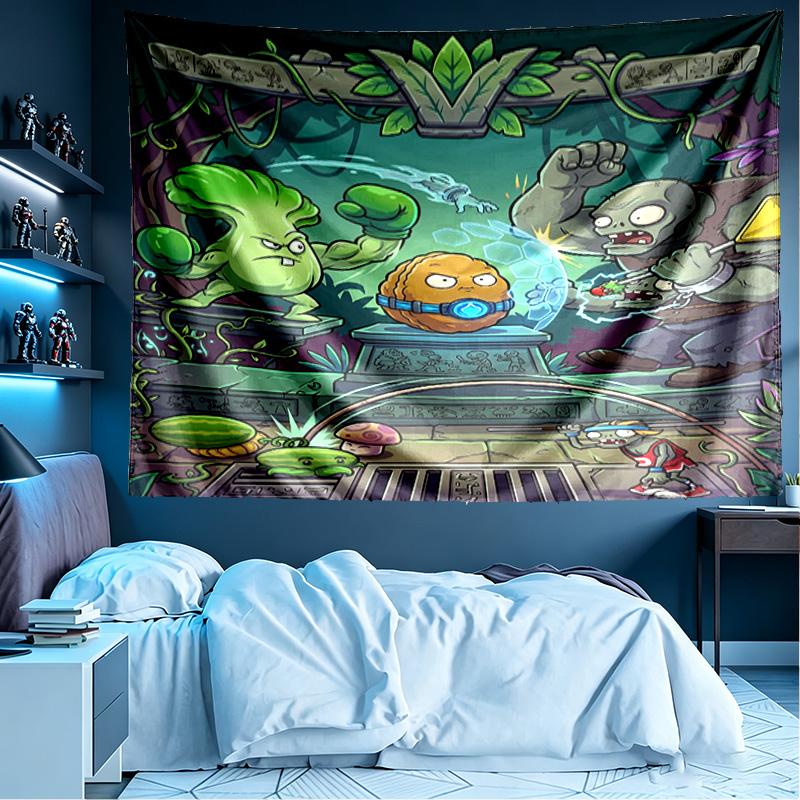 Plants VS Zombies Print Tapestry, Lightweight Wall Hanging, for Bedroom, Dorm, Living Room, Home Art Decor, Birthday Christmas Gift for Friends