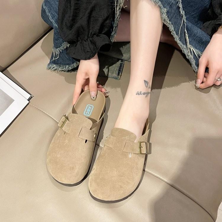 Scarpe Casual Stile Britannico con Fibbia Donna Nuove 2024 Primavera Autunno Fondo Spesso Punta con Fibbia Mezza Scarpa da Infilare Scarpe Pigre
