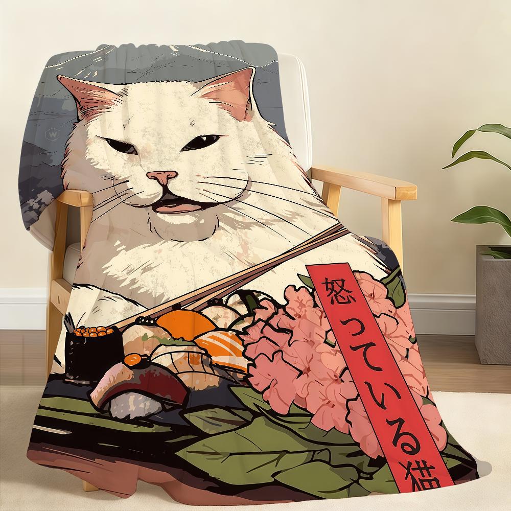 

Modern Art Abstract Japanese Woman and Cat Blanket Soft Throw Blanket for Home Bedroom Bed Sofa Picnic Travel OfficeBlanket Gift 150x200cm