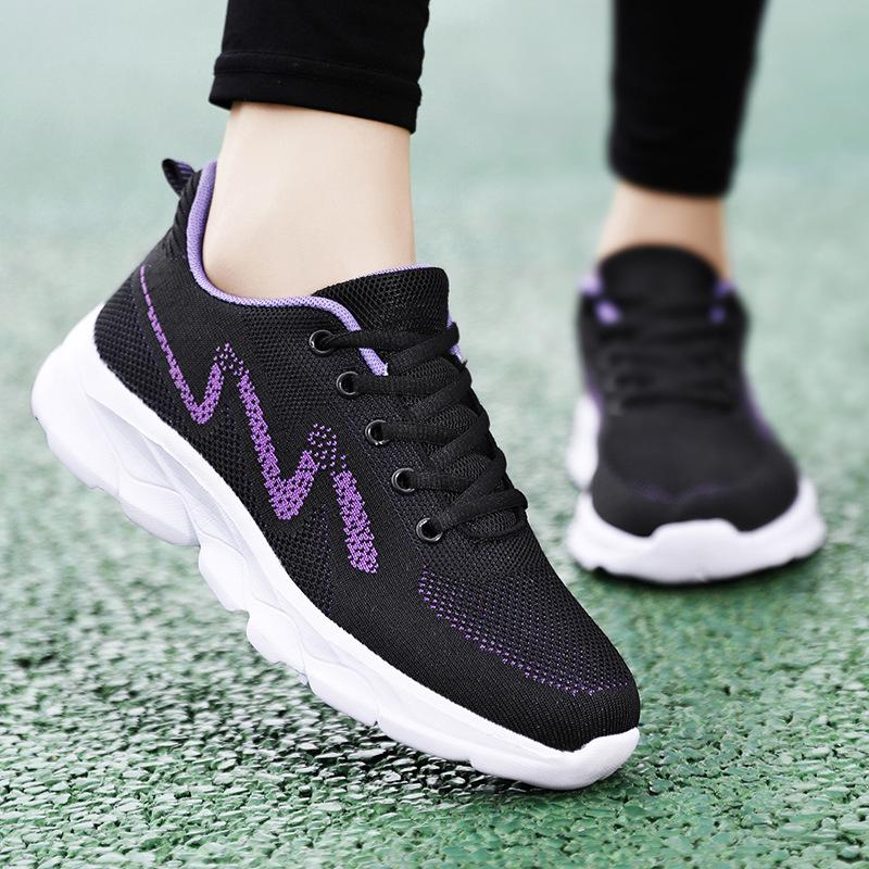 Spring and Autumn Women's Shoes Mesh Breathable Sneakers Women's Walking Casual Travel Shoes Lightweight Flying Weaving Student Running Shoes
