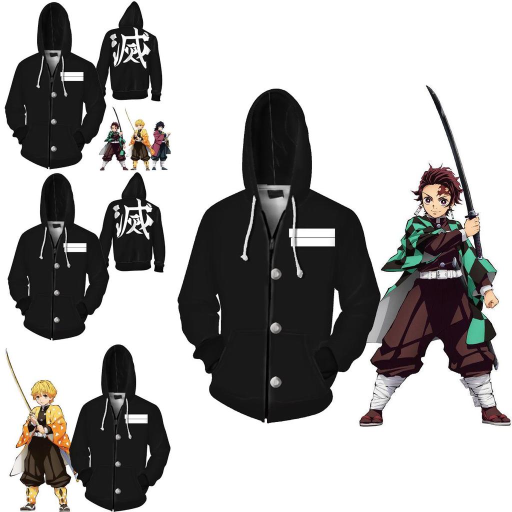 Demon Anime Slayer Kimetsu No Yaiba Zipper Hoodies Sweatshirts Long Coat Sleeve