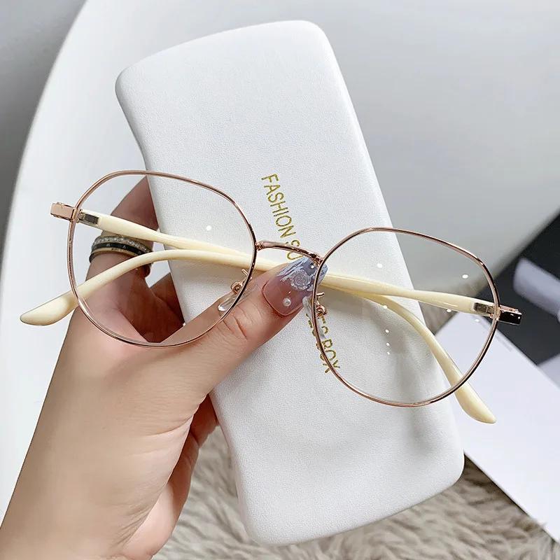 Ins Metal Round Decor Round Glasses Women Anti Blue Light Computer Glasses Black Metal Spectacle Frame 0 Diopter  Glasses