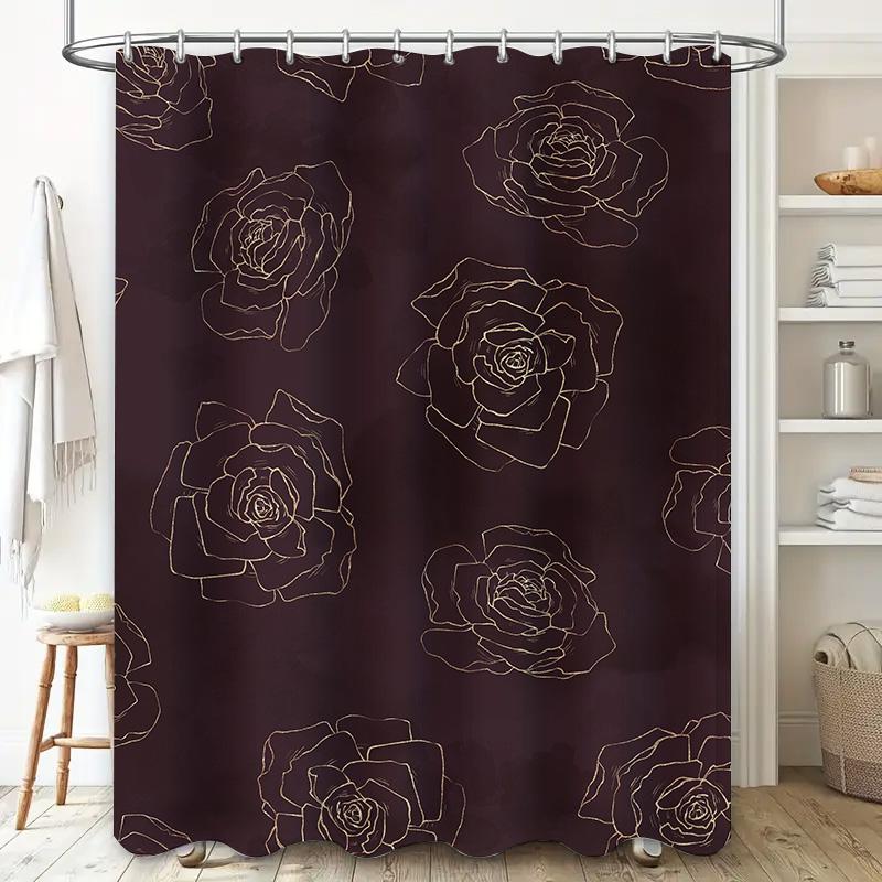 Luxury Printed Shower Curtains Waterproof Fabric, Modern Boho Floral Design for Bathroom Decor Dark Rose Gold 72 x 84