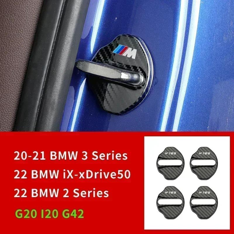 4pcs Car Styling Door Lock Cover Stainless Steel Auto Door Latch Trim Sticker For BMW Series 3 G20 Series 2 G42 iX-xDrive50