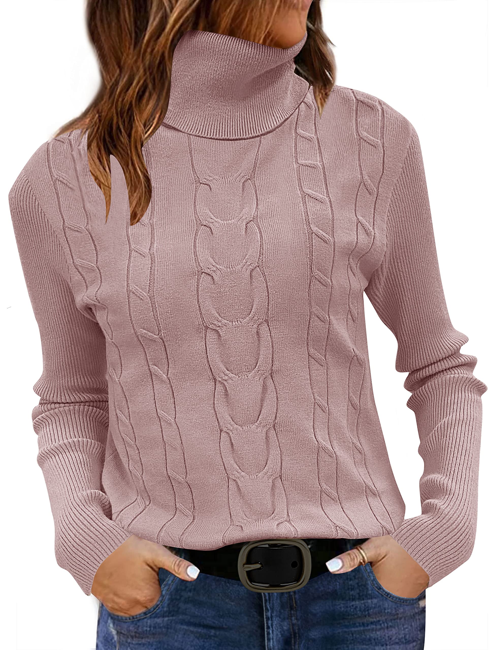 

LEANI Cable Knit Turtleneck Long Sleeve Women s Sweater, Pullover, Pink, X-Large розовый