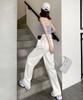 Aimoha Denim Pants with Waist Baggy Zip White Size White Women's High-Waisted Tucks, Silhouette, Fly, Denim, XL,