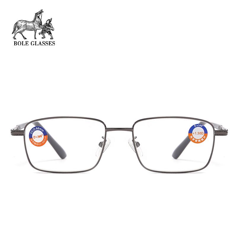 Fashionable Metal Square Frame Reading Glasses for Elderly Men - 100% Anti-Blue Light, Ready Stock