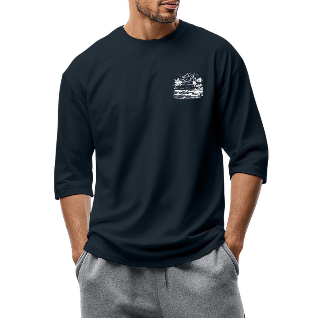 Herren-T-Shirt mit Rundhalsausschnitt, Dreiviertelärmeln, lässiges modisches Oberteil